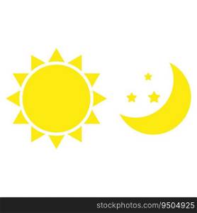 Sun and moon flat icon. Sign yellow sun and moon. Vector illustration. EPS 10. Stock image.. Sun and moon flat icon. Sign yellow sun and moon. Vector illustration. EPS 10.