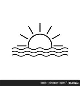 Sun and ocean waves vector icon isolated on white background.