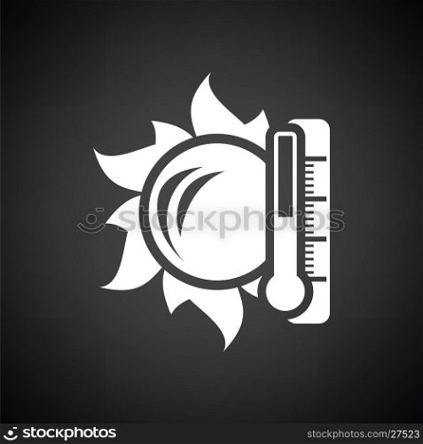 Sun and thermometer with high temperature icon. Black background with white. Vector illustration.