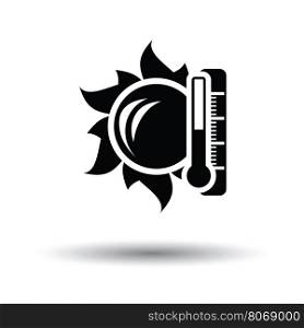 Sun and thermometer with high temperature icon. White background with shadow design. Vector illustration.
