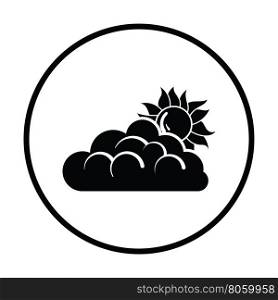 Sun behind clouds icon. Thin circle design. Vector illustration.