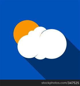 Sun behind the cloud icon in flat style with long shadow. Sun behind the cloud icon, flat style
