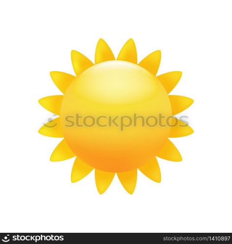 Sun bright yellow emoticon, heat, warm symbol. Premium vector.