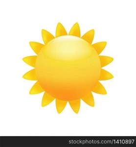 Sun bright yellow emoticon, heat, warm symbol. Premium vector.