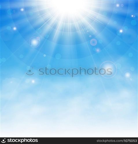 Sun burst background with details of blue sky and flares glowing. vector eps10
