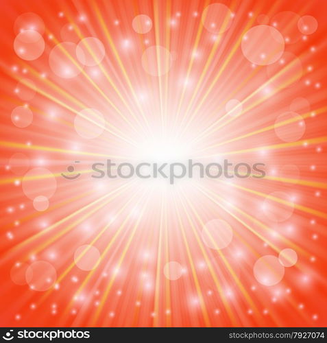 Sun Burst on Orange Background. Ray Background with Stars.. Sun Lights