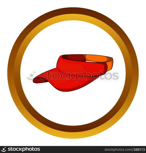 Sun cap vector icon in golden circle, cartoon style isolated on white background. Sun cap vector icon