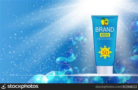 Sun Care Cream Bottle, Tube Template for Ads or Magazine Background. 3D Realistic Vector Iillustration. EPS10. Sun Care Cream Bottle, Tube Template for Ads or Magazine Backgro