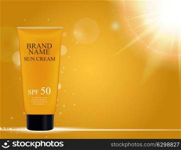 Sun Care Cream Bottle, Tube Template for Ads or Magazine Background. 3D Realistic Vector Iillustration. EPS10. Sun Care Cream Bottle, Tube Template for Ads or Magazine Backgro