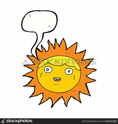 sun cartoon character with speech bubble