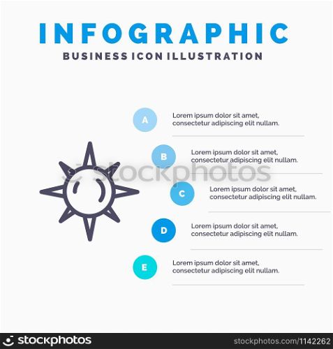 Sun, Day, Light Line icon with 5 steps presentation infographics Background