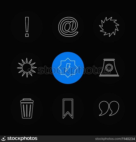 sun , dustbin , industry , shapes , electronic , time , ecology , icon, vector, design, flat, collection, style, creative, icons , traingle , square , hexagon , pentagon , battery , electricity ,