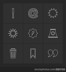 sun , dustbin , industry , shapes , electronic , time , ecology , icon, vector, design, flat, collection, style, creative, icons , traingle , square , hexagon , pentagon , battery , electricity ,