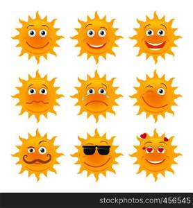 Sun emoticons. Vector smiling sun cartoon collection. Sun emoticons vector collection