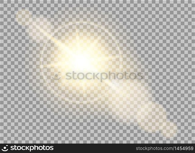 Sun flare effect in lenses. Glow of sunlight on transparent background.Light effect. vector eps10. Sun flare effect in lenses. Glow of sunlight on transparent background.Light effect. vector illustration