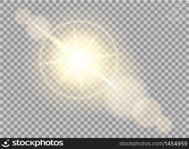 Sun flare effect in lenses. Glow of sunlight on transparent background.Light effect. vector eps10. Sun flare effect in lenses. Glow of sunlight on transparent background.Light effect. vector illustration