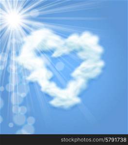 Sun Fluffy Cloud Shape Heart Love Symbol Blue Sky - vector Sun Fluffy Cloud Shape Heart Love Symbol Blue Sky - vector