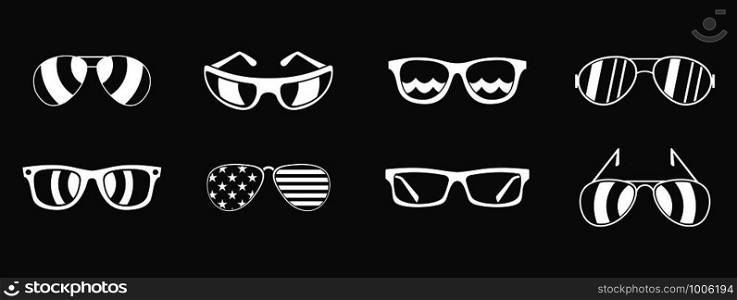 Sun glasses icon set vector white isolated on grey background . Sun glasses icon set grey vector