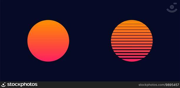 Sun gradient 80s in retro style. Vintage vector icon on dark background. Web illustration