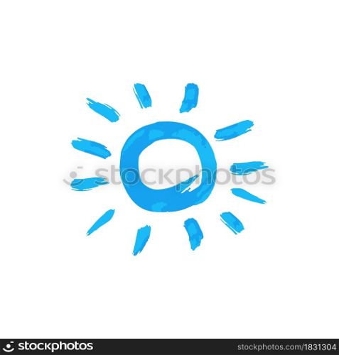 Sun icon. Hand drawing paint, brush drawing. Isolated on a white background. Doodle grunge style icon. Decorative. Outline, line icon, cartoon illustration. Doodle grunge style icon. Decorative element. Outline, cartoon line icon