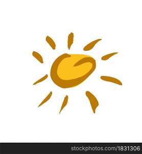 Sun icon. Hand drawing paint, brush drawing. Isolated on a white background. Doodle grunge style icon. Outline, cartoon illustration. Doodle grunge style icon. Decorative element. Outline, cartoon line icon