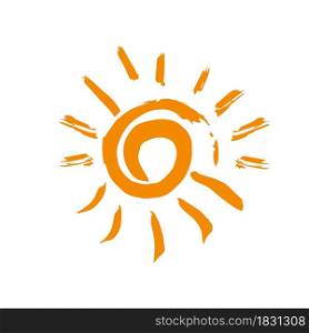 Sun icon. Hand drawing paint, brush drawing. Isolated on a white background. Doodle grunge style icon. Doodle grunge style icon. Decorative element. Outline, cartoon line icon