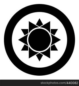 Sun icon in circle round black color vector illustration flat style simple image. Sun icon in circle round black color vector illustration flat style image