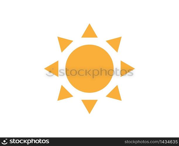 Sun icon in flat design. Weather illustration. Summer isolated symbol. Simple design of sunlight. Sunshine sign with rays. Warm yellow sun. Vector EPS 10
