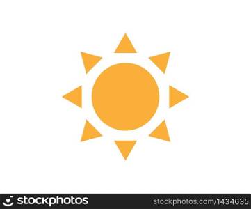 Sun icon in flat design. Weather illustration. Summer isolated symbol. Simple design of sunlight. Sunshine sign with rays. Warm yellow sun. Vector EPS 10