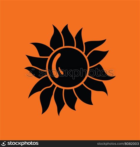 Sun icon. Orange background with black. Vector illustration.