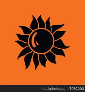 Sun icon. Orange background with black. Vector illustration.