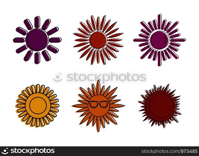 Sun icon set. Color outline set of sun vector icons for web design isolated on white background. Sun icon set, color outline style