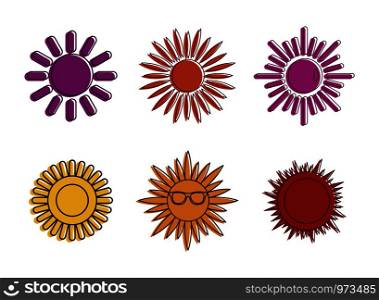 Sun icon set. Color outline set of sun vector icons for web design isolated on white background. Sun icon set, color outline style