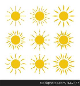 Sun icon set isolated on white background. Vector illustration