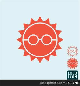 Sun icon. Sun symbol. Sun with sunglasses icon isolated, minimal design. Vector illustration