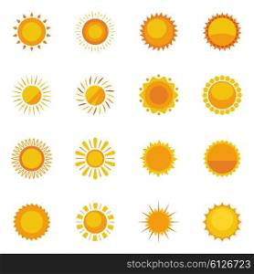 Sun Icons Collection. Colorful sun icons collection for design on white background with sunbeams flat isolated vector illustration