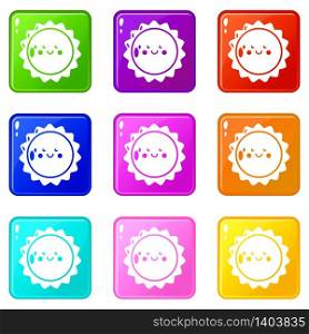 Sun icons set 9 color collection isolated on white for any design. Sun icons set 9 color collection