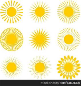 Sun illustrations with nine different variations with an inca influence