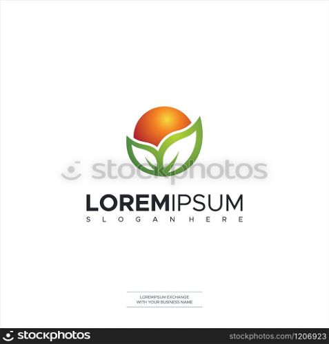 Sun Leaf Plant Logo Icon Vector Template Design
