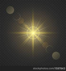 Sun light flash with lens flare effect on transparent background. Sun light flash with lens flare effect Template for your design