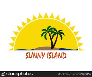 Sun logo and inscription Sunny Island, flat design, color image