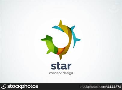 Sun logo template, shining star concept - geometric minimal style, created with overlapping curve elements and waves. Corporate identity emblem, abstract business company branding element