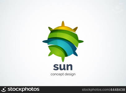 Sun logo template, shining star concept - geometric minimal style, created with overlapping curve elements and waves. Corporate identity emblem, abstract business company branding element