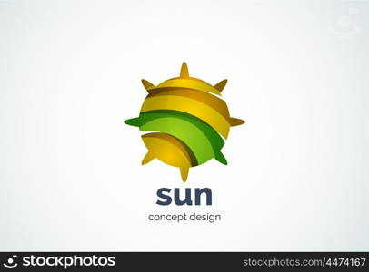 Sun logo template, shining star concept - geometric minimal style, created with overlapping curve elements and waves. Corporate identity emblem, abstract business company branding element