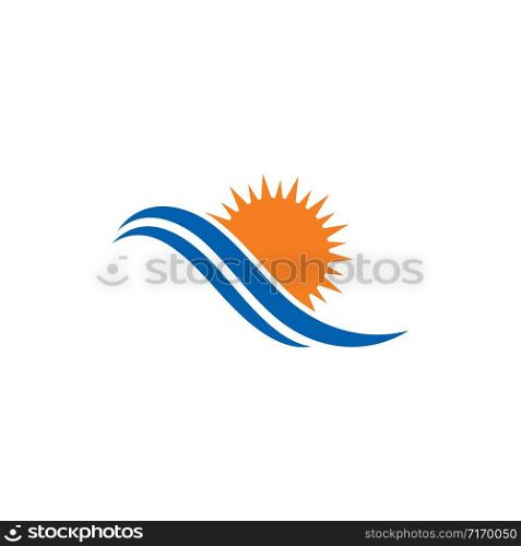 sun Logo with water wave Icon Vector illustration design