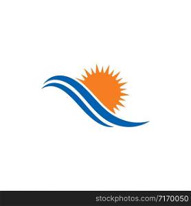 sun Logo with water wave Icon Vector illustration design