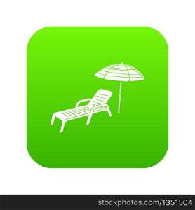 Sun lounger and parasol icon green vector isolated on white background. Sun lounger and parasol icon green vector