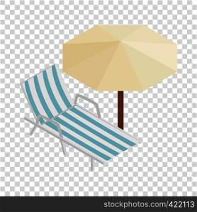 Sun lounger and parasol isometric icon 3d on a transparent background vector illustration. Sun lounger and parasol isometric icon