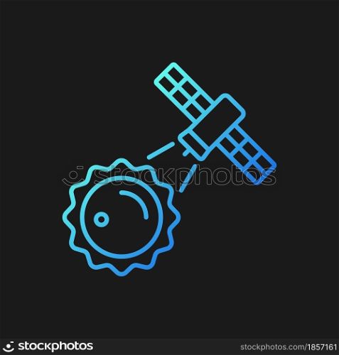 Sun observation process gradient vector icon for dark theme. Heliophysics science investigation perfomance. Thin line color symbol. Modern style pictogram. Vector isolated outline drawing. Sun observation process gradient vector icon for dark theme