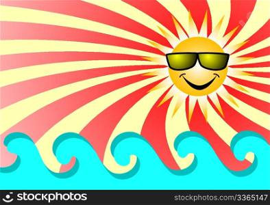Sun on sea. Vector illustration.